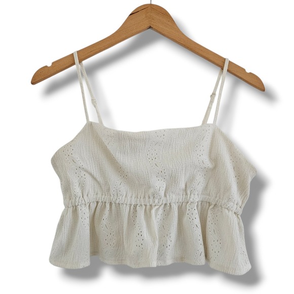 Ardene Tops - Ardene Crop Top L Womens Cream Eyelet Peplum Cottage Coastal Coquette Boho Beach